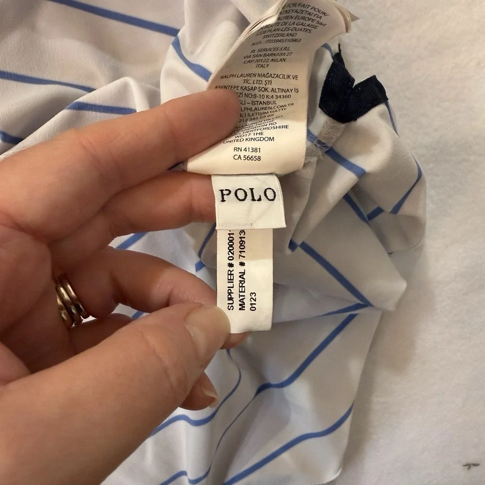 Polo Ralph Lauren White Blue Stripe Classic Fit Performance Shirt L